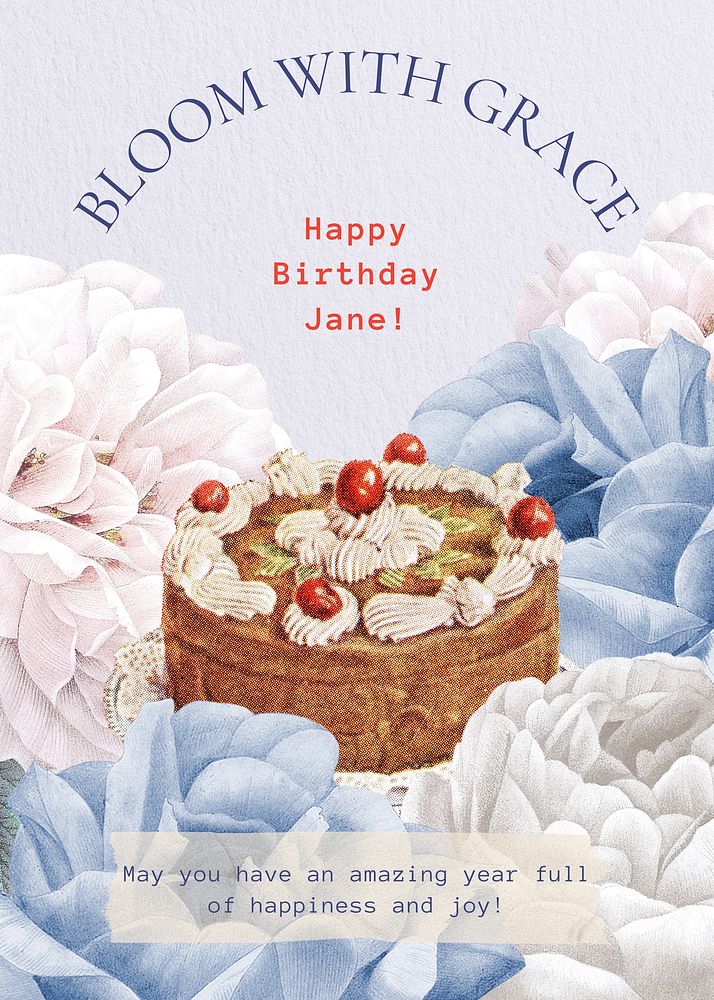 Happy birthday card template vintage botanical design  