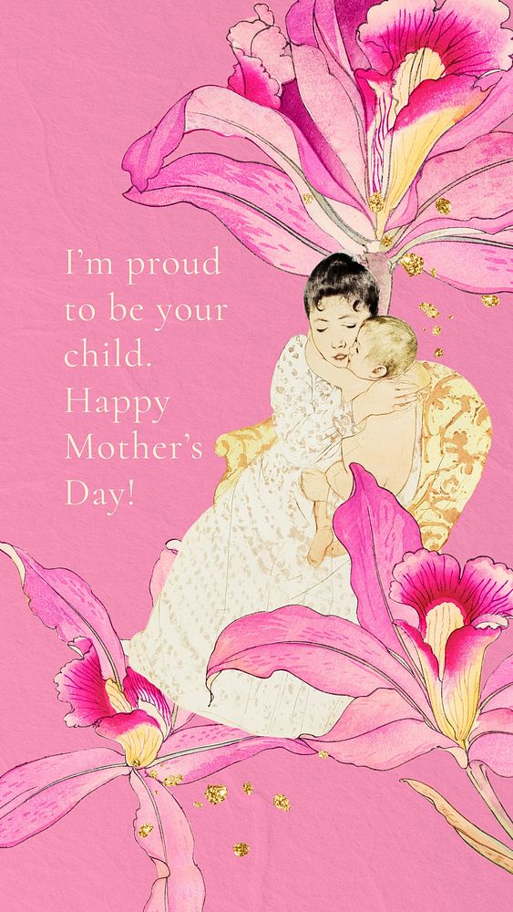 Mother's day instagram story template, vintage flower illustration