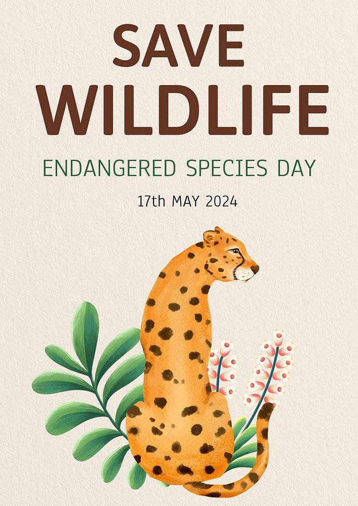 Endangered Species Day poster template, editable hand-drawn nature