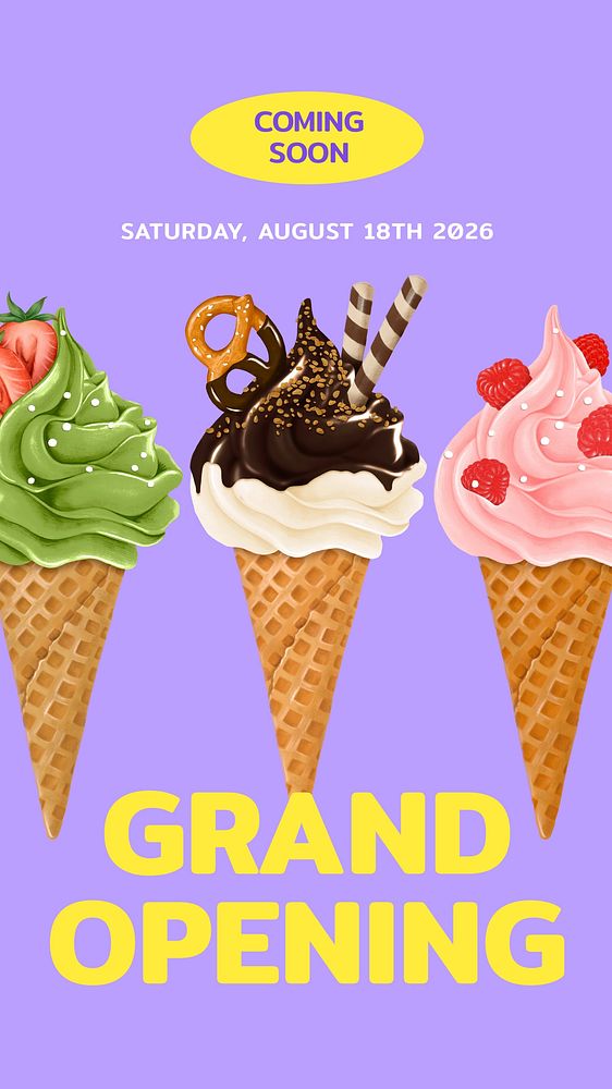 Soft serves Instagram story template, grand opening text