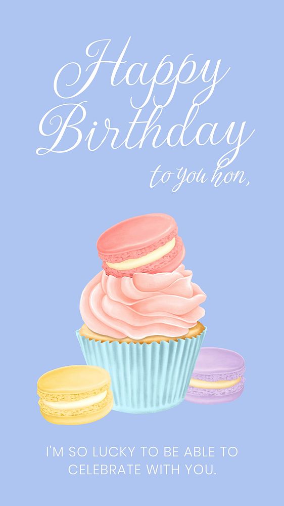 Happy Birthday Instagram story template, dessert illustration