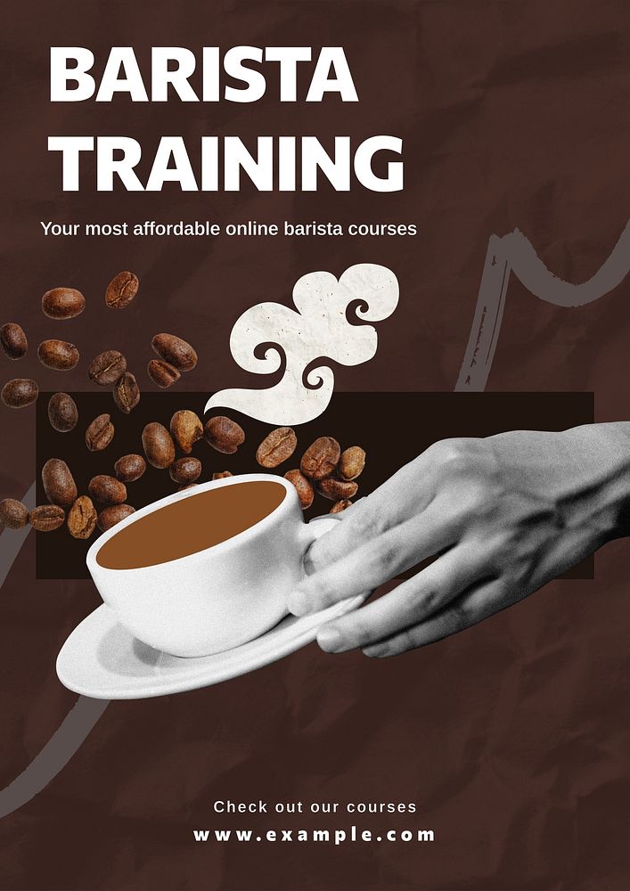 Online barista courses poster template  collage remix