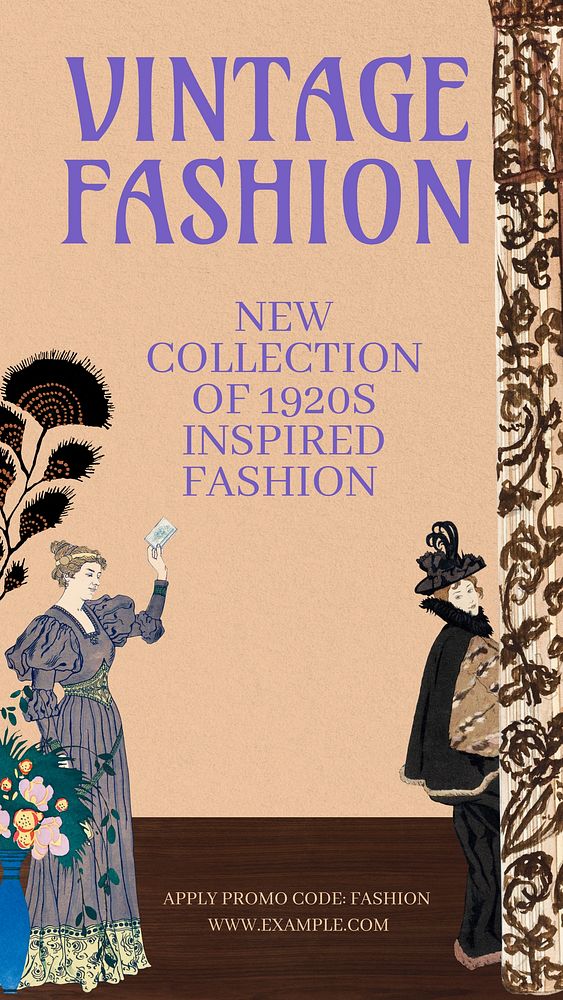 Vintage fashion Facebook story template,  Art Nouveau design