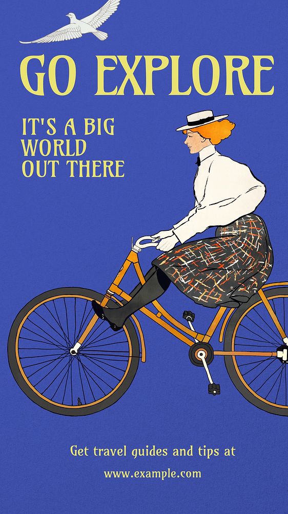 Art Nouveau Instagram story template,  woman riding bicycle design