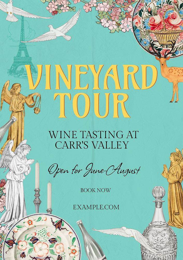 Vineyard tour, vintage poster template,  Art Nouveau design