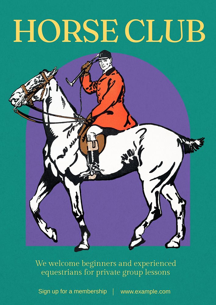 Horse riding school poster template,  Art Nouveau design