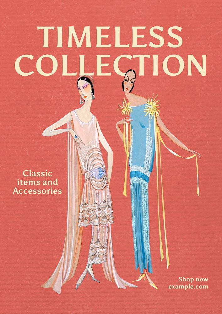 Women's fashion shop poster template  Art Nouveau design remixed by rawpixel
