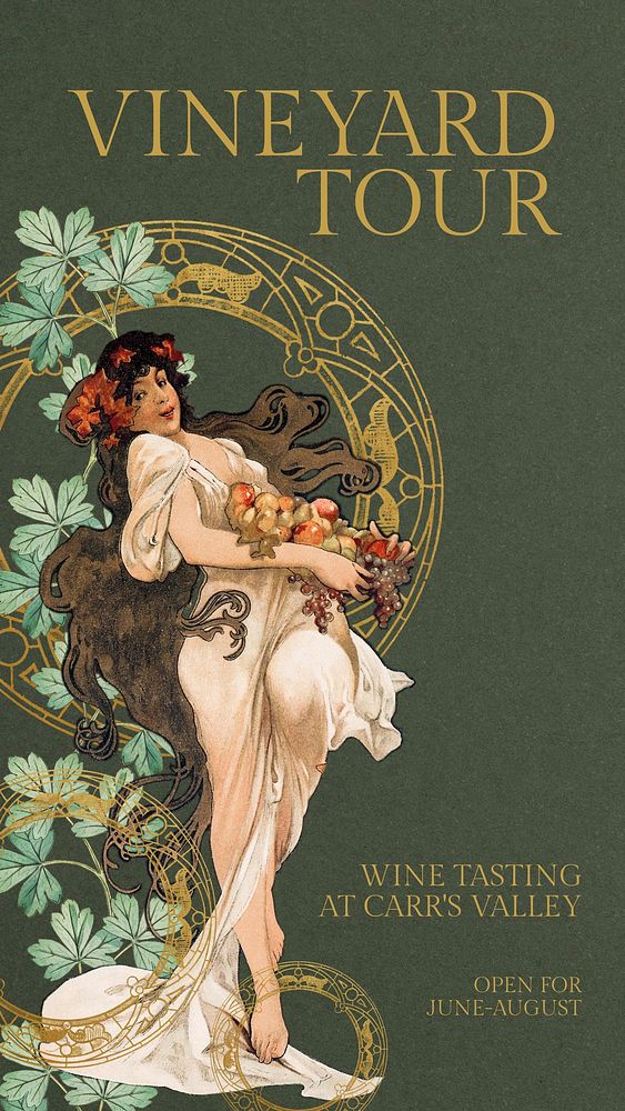 Art Nouveau Facebook story template,  Alphonse Mucha design
