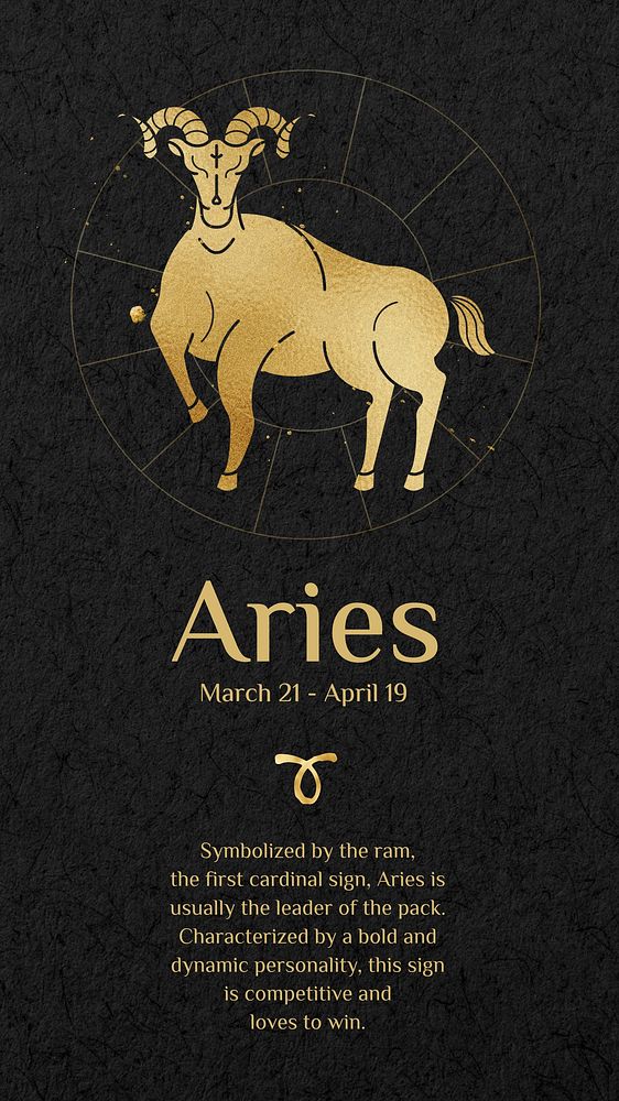 Aries Instagram story template, editable gold Art Nouveau horoscope sign, remixed by rawpixel