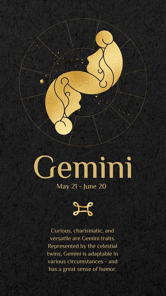 Gemini   gold Art Nouveau horoscope sign remixed by rawpixel