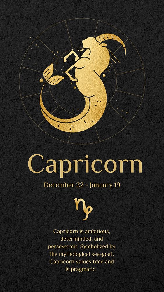 Capricorn   gold Art Nouveau horoscope sign remixed by rawpixel