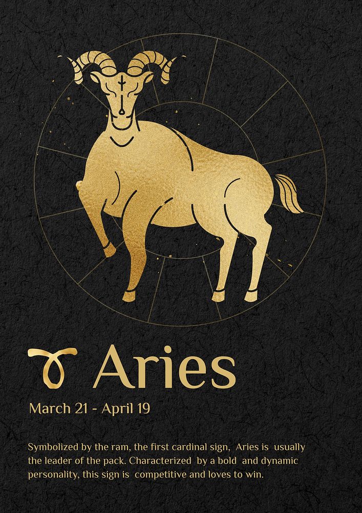 Aries horoscope sign poster template, editable gold Art Nouveau design, remixed by rawpixel