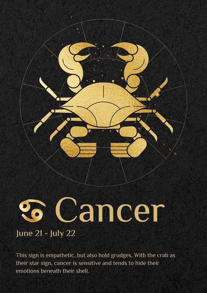 Cancer horoscope sign poster template, editable gold Art Nouveau design, remixed by rawpixel