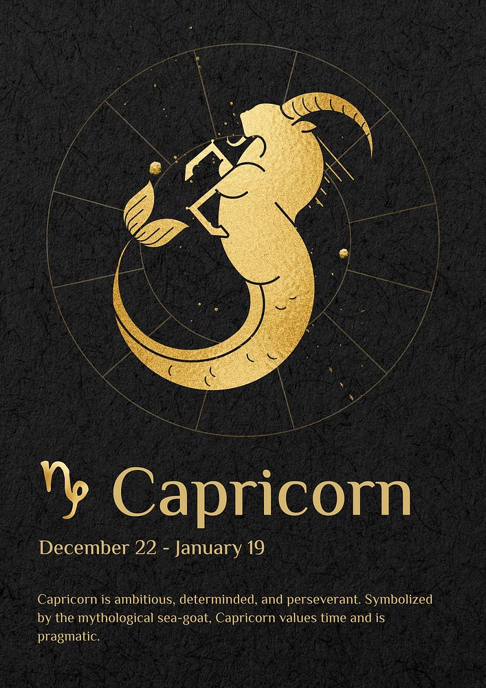 Capricorn horoscope sign poster template, editable gold Art Nouveau design, remixed by rawpixel