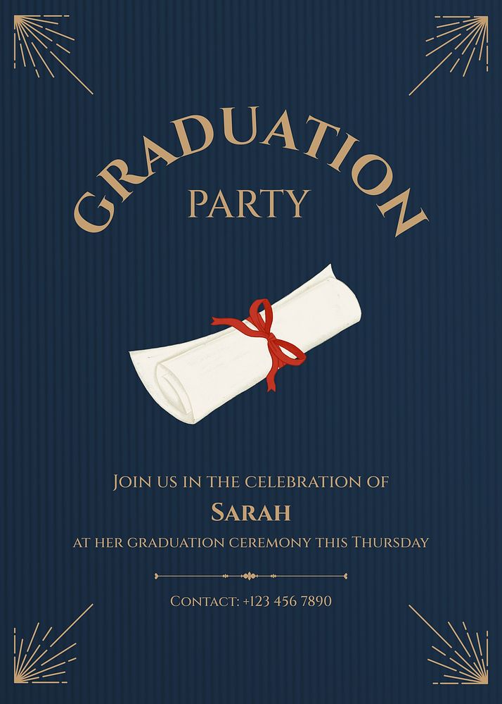 Graduation commencement invitation card template  digital painting remix