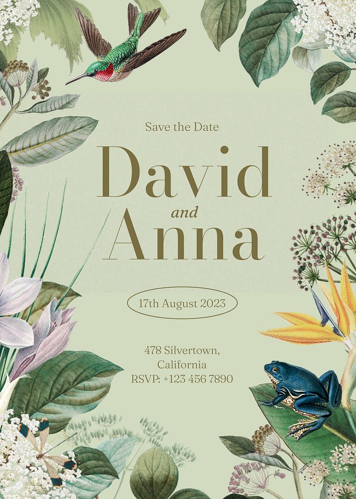 Botanical wedding invitation card template