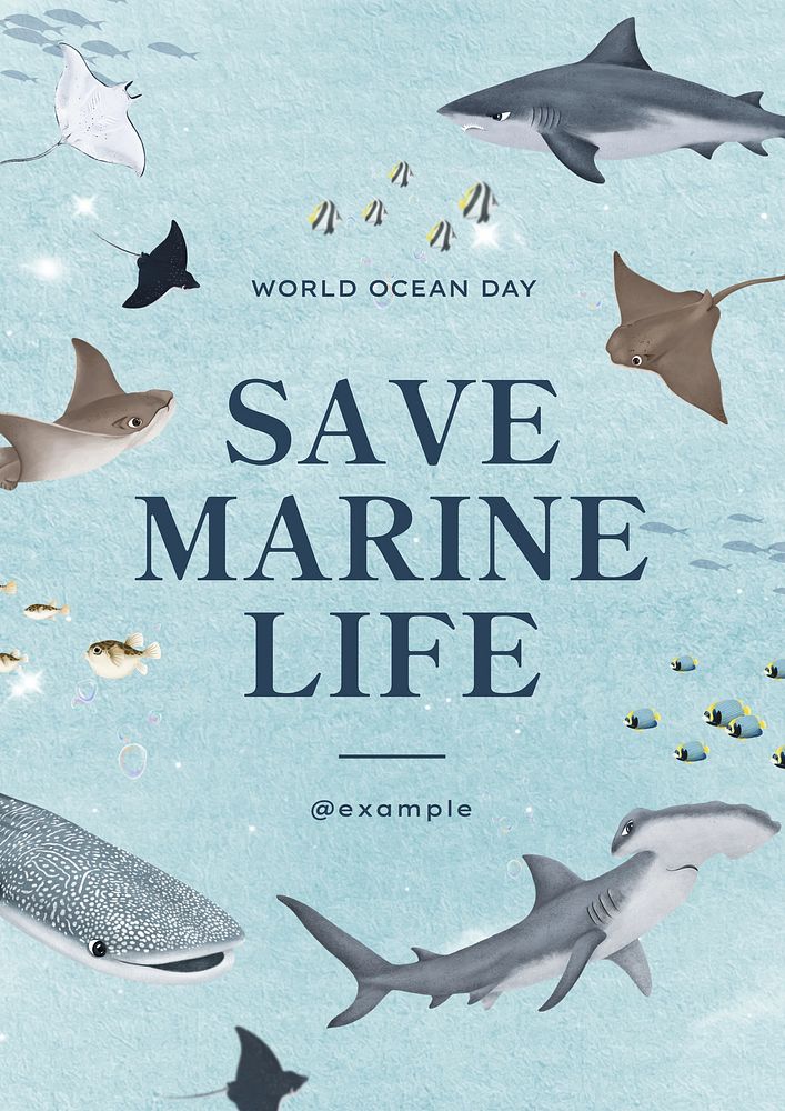 Save marine life poster template,  aesthetic paint remix 