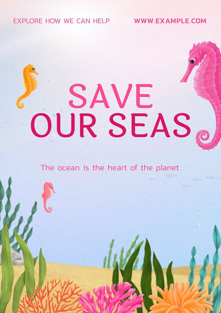 Save our seas poster template,  aesthetic paint remix 