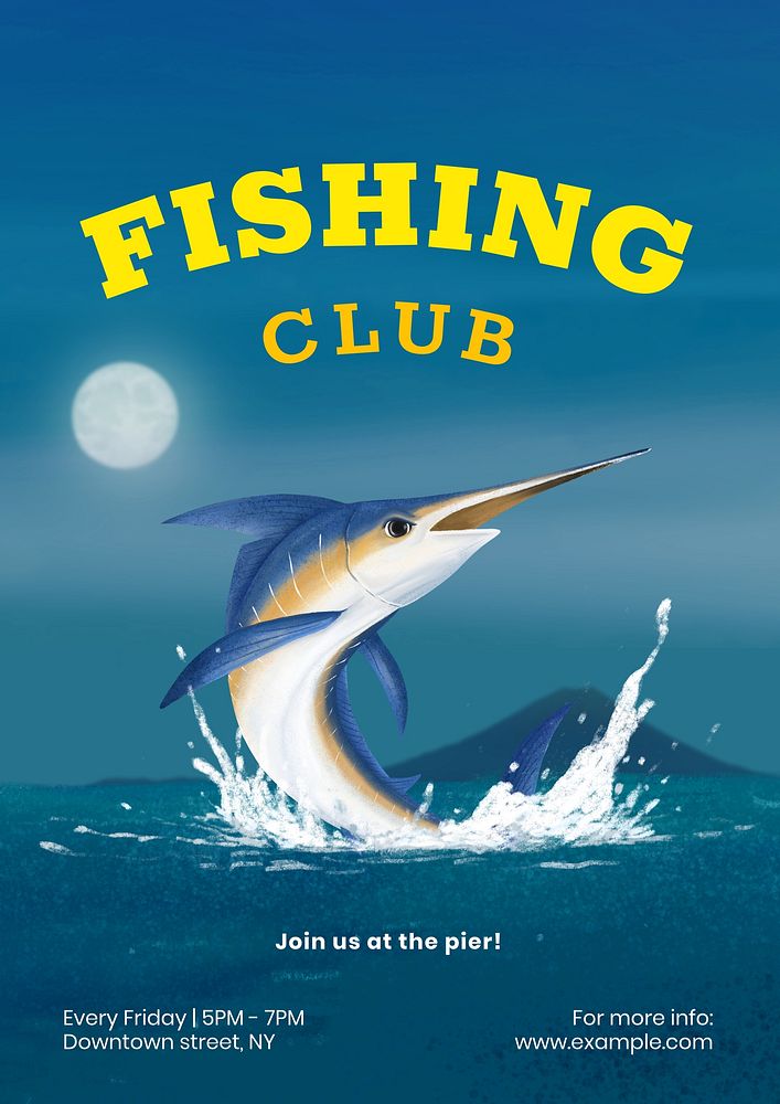 Fishing club poster template,  aesthetic paint remix 