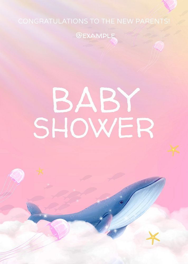 Baby shower poster template,  aesthetic paint remix 