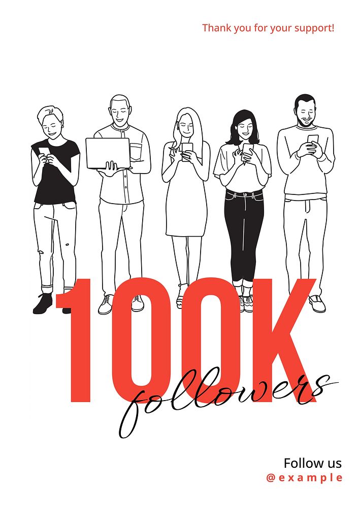 100k followers poster template, editable text and design