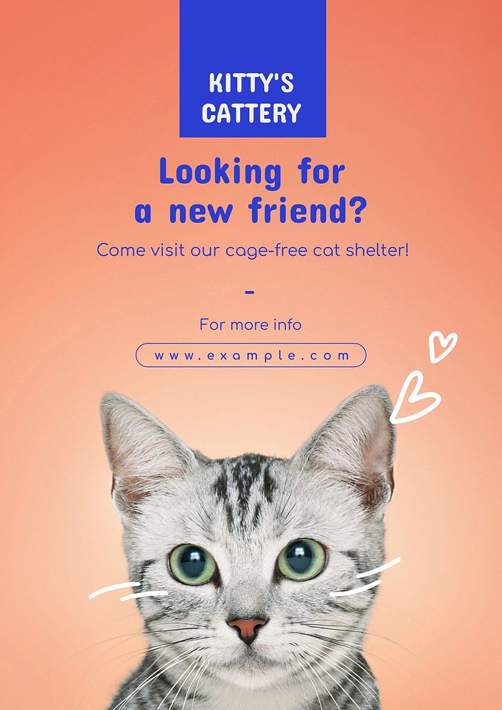 Cattery & shelter poster template, editable text and design