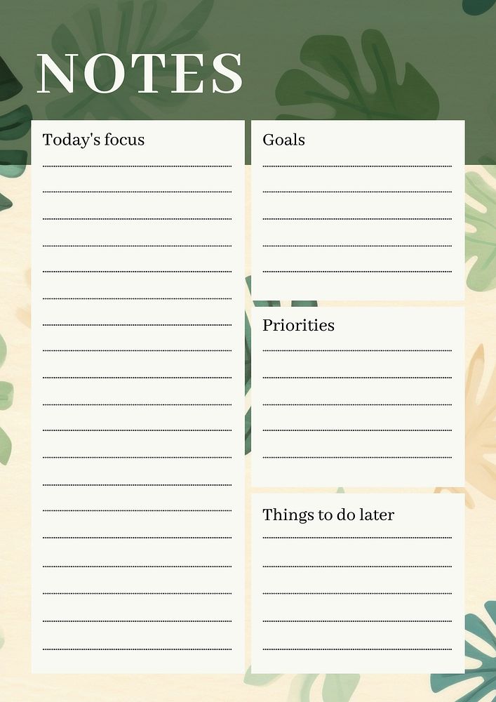 Notes planner template