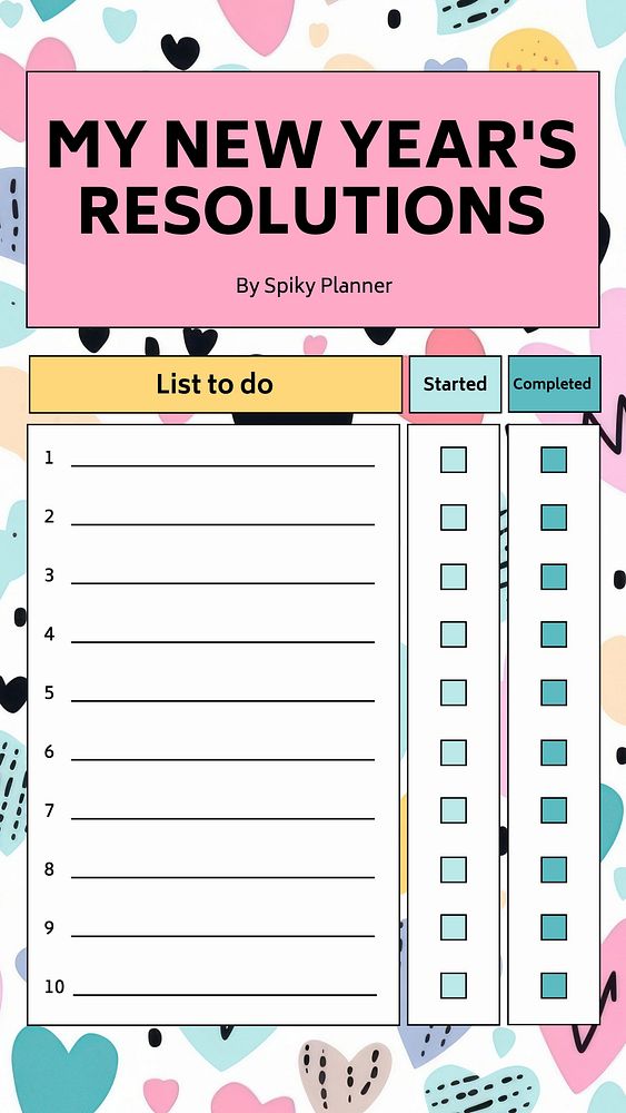 New year's resolutions planner template