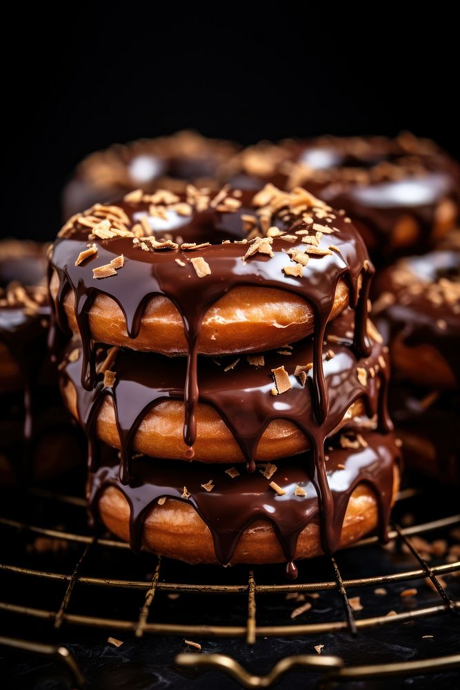 Chocolate doughnuts food confectionery dessert.