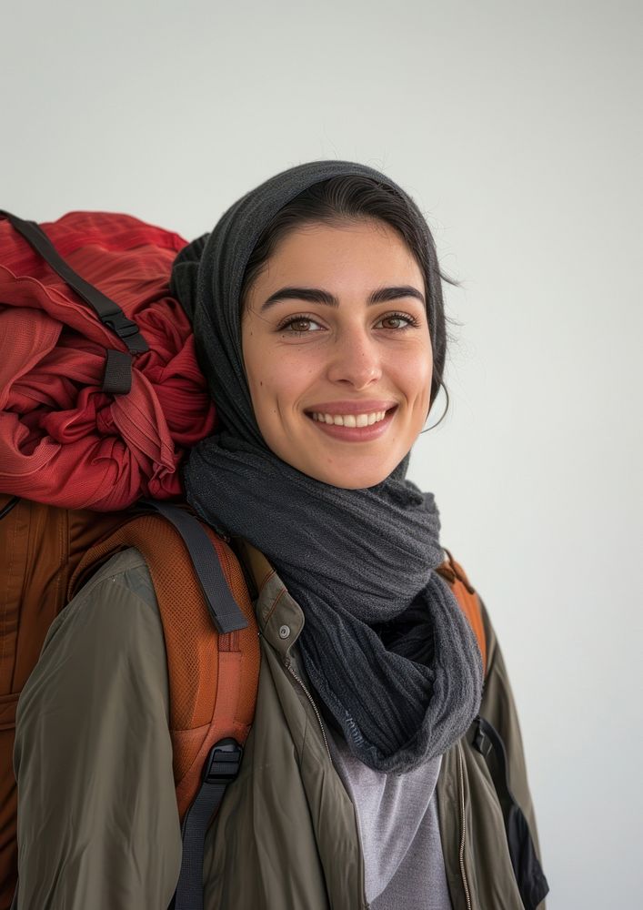 Young middle east female Traveler backpacker happy photo photography.