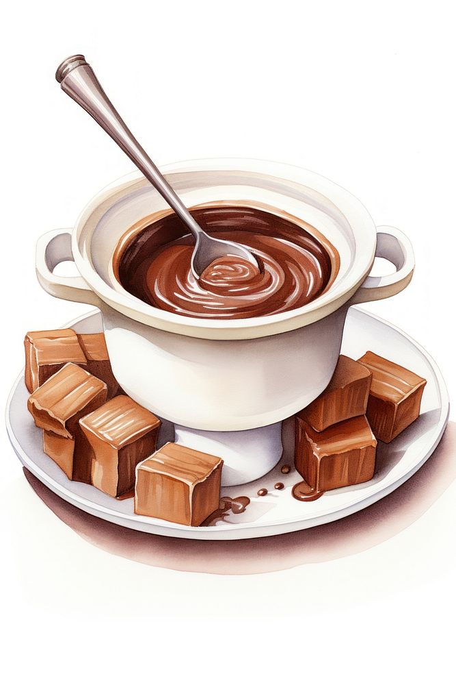 Chocolate fondue beverage dessert cutlery.