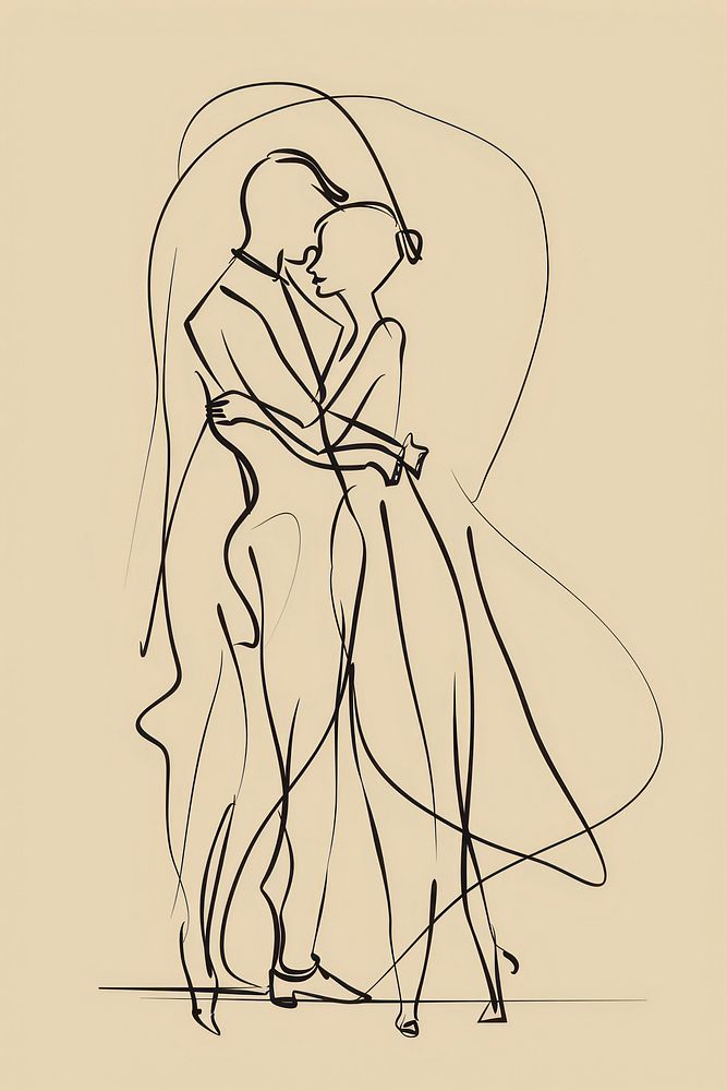 Hand drawn of couple dance drawing illustrated sketch.