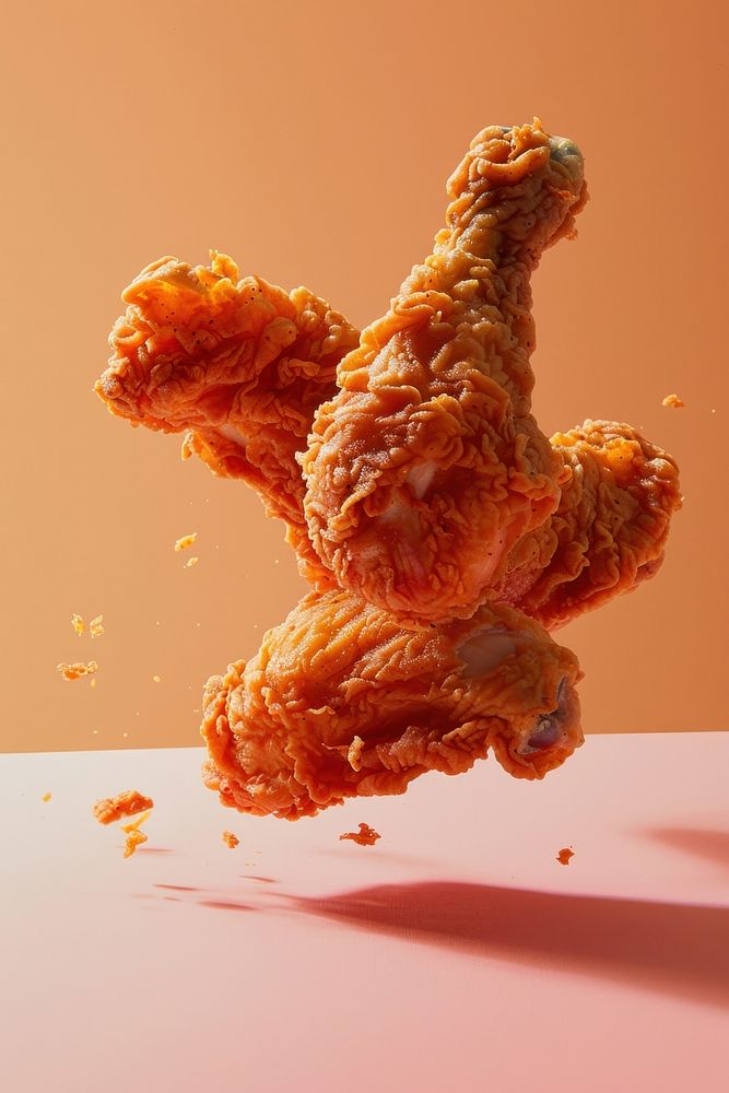 Photo of fried chicken ketchup poultry animal.