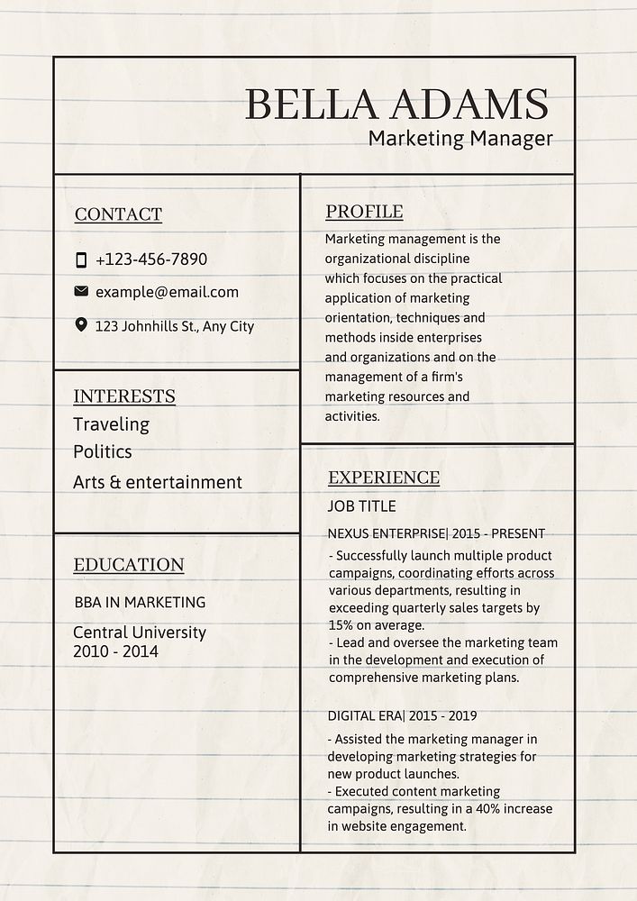 Marketing manager resume template  