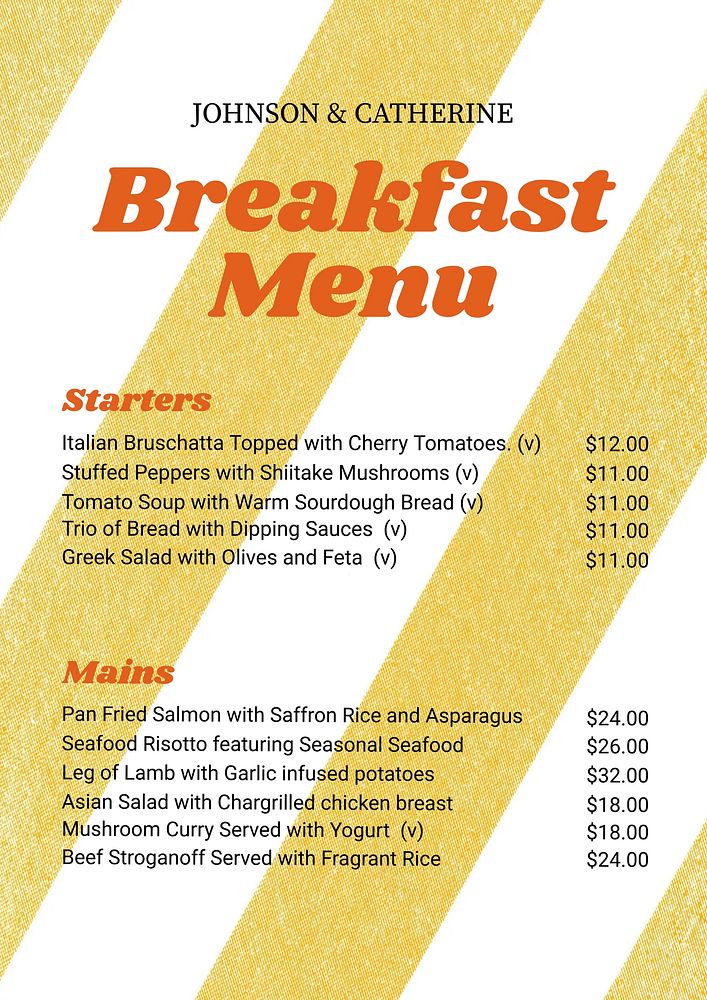 Breakfast menu poster template, editable text and design