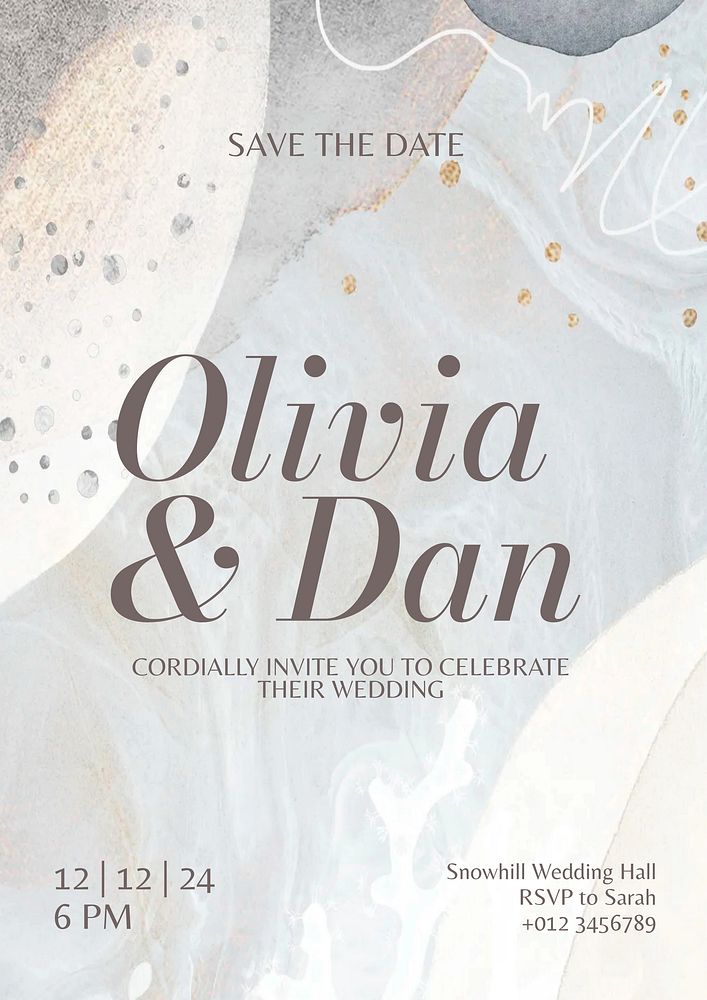 Wedding invitation ceremony poster template, editable text & design