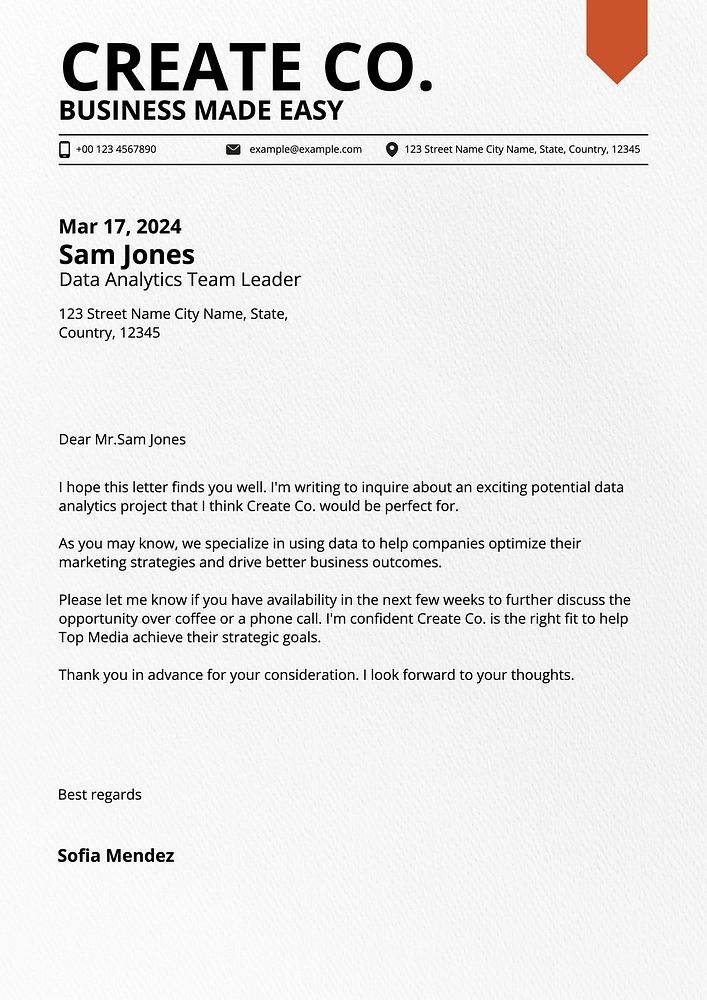 Business letter template, editable text