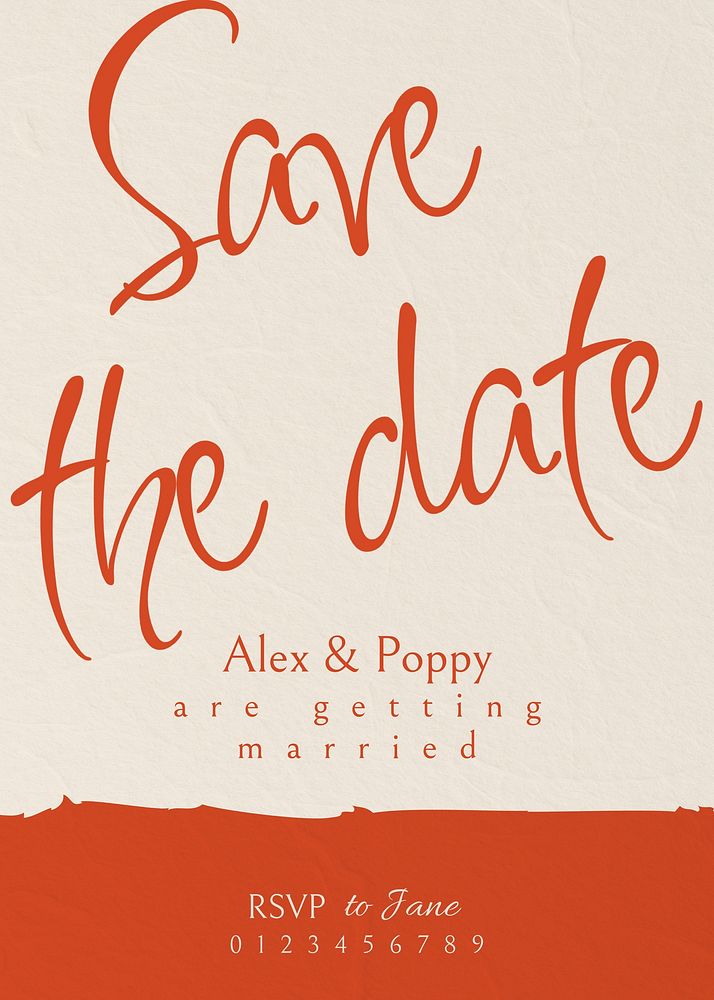 Save the date card template, editable text