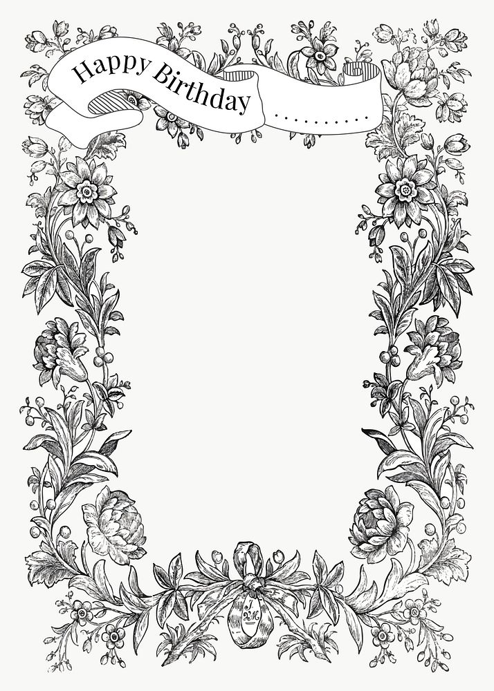 Vintage birthday invitation card template, black and white design