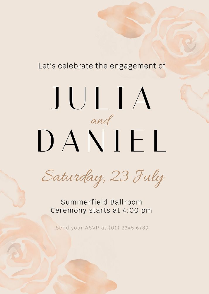 Wedding celebration invitation template, watercolor aesthetic poster