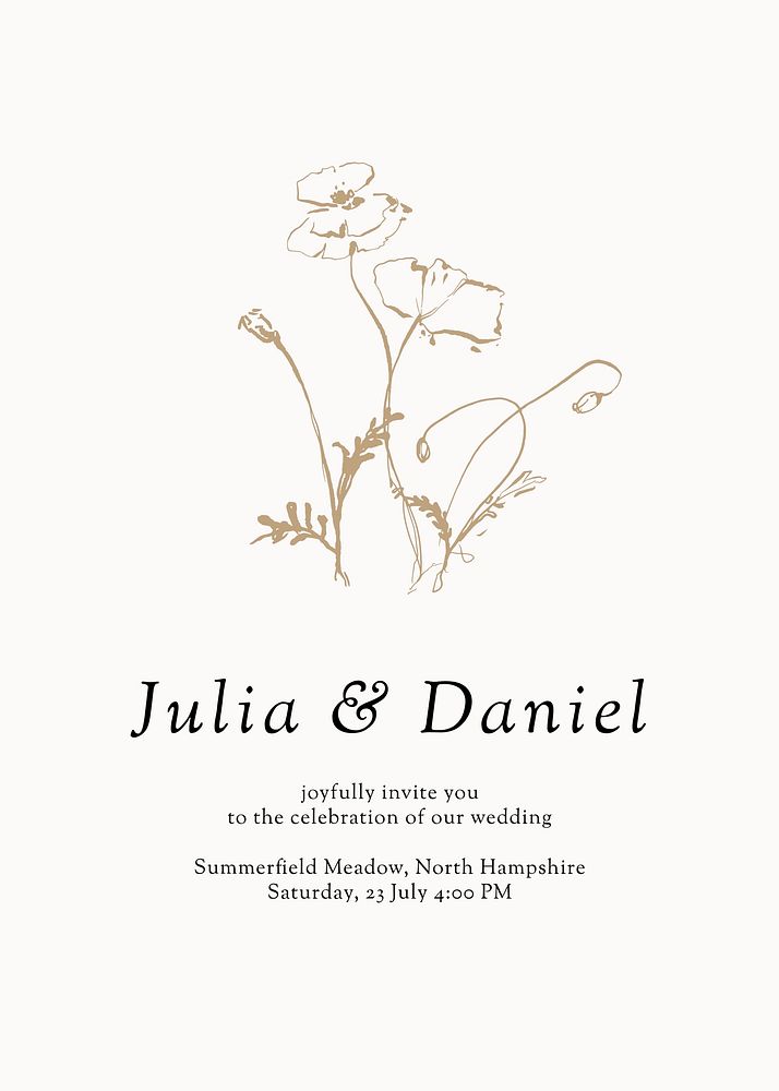 Flower wedding invitation template, minimal aesthetic poster