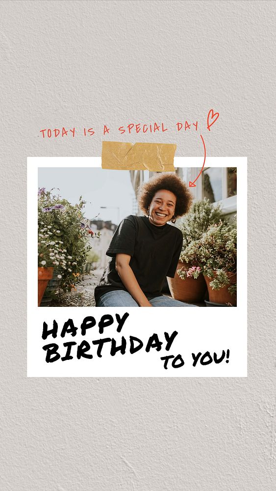 Happy Birthday Instagram story template, instant photo film frame