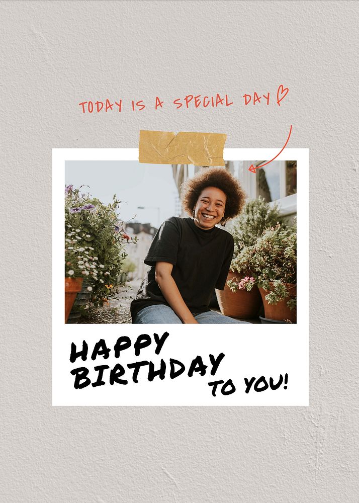 Happy Birthday poster template, instant photo film frame