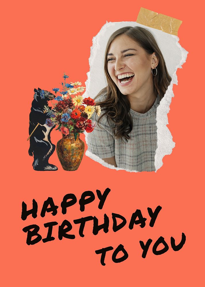 Happy Birthday poster template, ripped paper frame