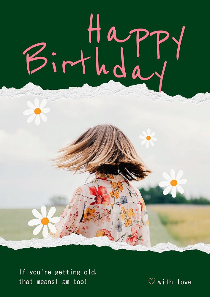 Spring birthday poster template, floral greeting card