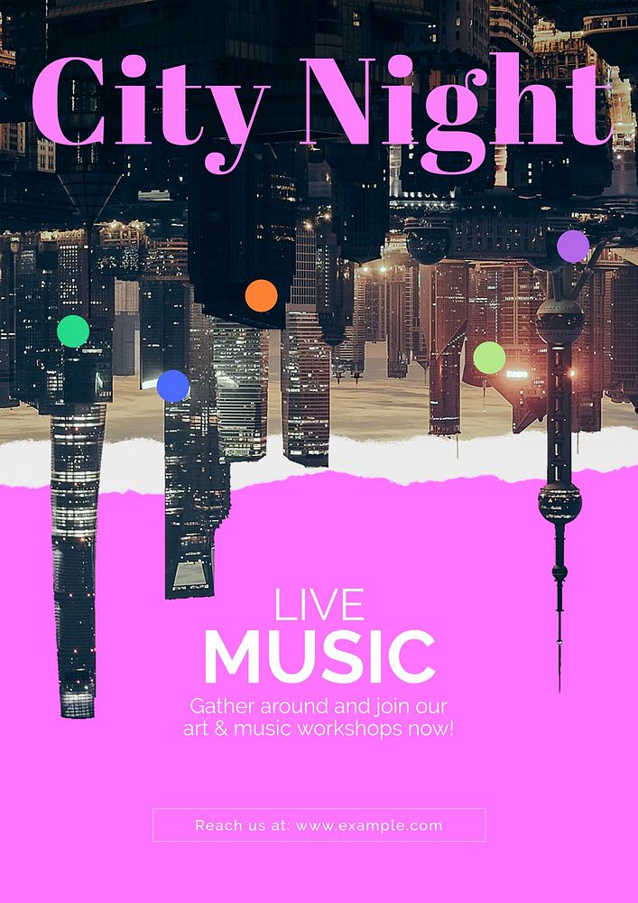 Abstract cityscape poster editable template, live music ad