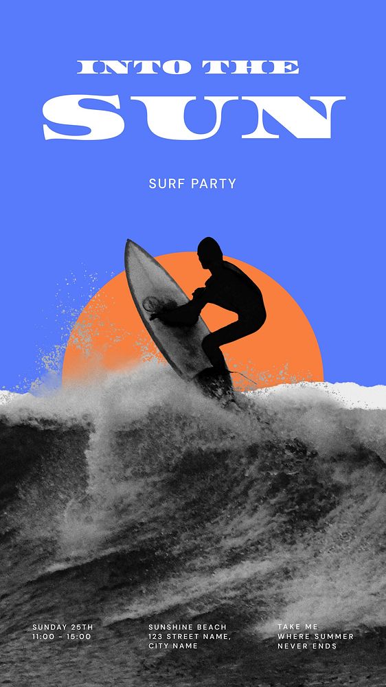 Surfing aesthetic Instagram story template, sunset remix