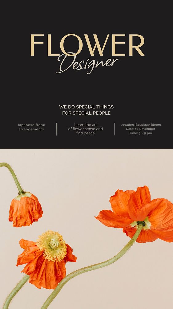 Flower designer Instagram story template, event advertisement