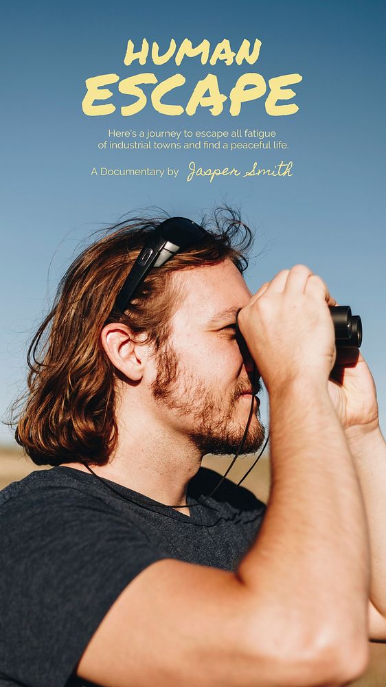Travel aesthetic Instagram story template, man using binoculars