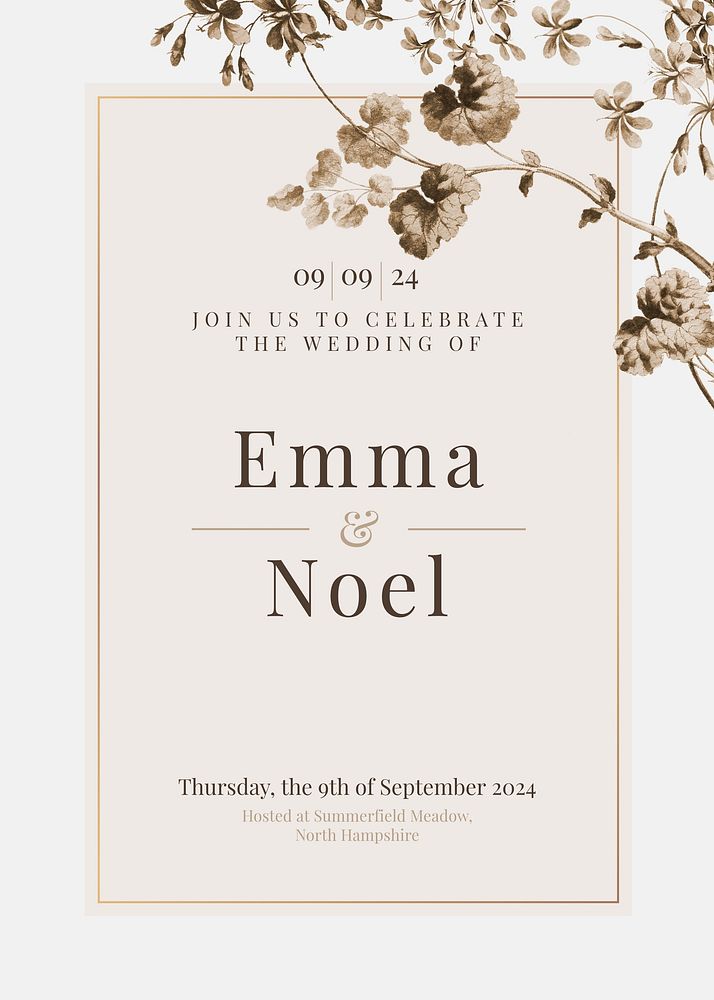Autumn wedding invitation card template